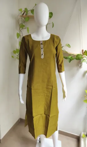 Green Silk Cotton Side Open Kurti